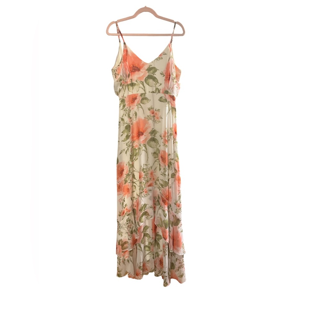 Altar’d State White Coral Pink Orange Floral Maxi Dress Flutter Ruffle Knoll M - Picture 3 of 11